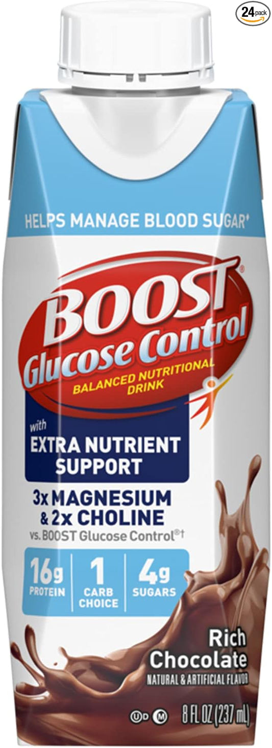 BOOST Glucose Control Ready to Drink Nutritional Drinks with Extra Nutrient Support Drink, Rich Chocolate, 8 Fl Oz, Pack of 24