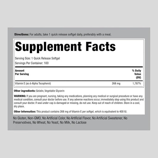Piping Rock Vitamin E 400 IU Softgels 268mg | 100 Softgel