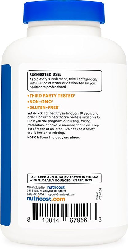 Nutricost Vitamin E 400 IU, 240 Softgel Capsules - Gluten Free, Non-GMO