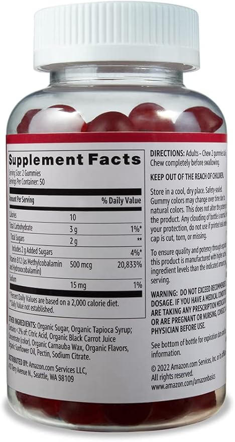 Amazon Basics Vitamin B12 500 mcg Gummies 100 Count (2 per