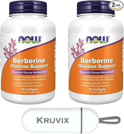 NOW Foods Supplements, Berberine Glucose Support | Combined with MCT Oil for Optimal Berberine Absorption | 90 Softgels - Pack of 2 with Pill Organizer