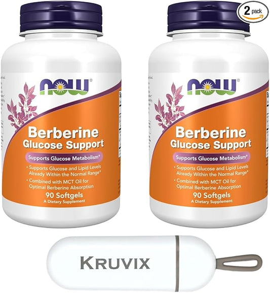 NOW Foods Supplements, Berberine Glucose Support | Combined with MCT Oil for Optimal Berberine Absorption | 90 Softgels - Pack of 2 with Pill Organizer