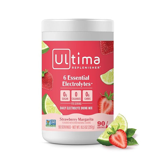Ultima Replenisher Daily Electrolyte Powder Drink Mix – Strawberry Margarita, 90 Servings – Hydration Powder with 6 Key Electrolytes and Trace Minerals – Keto Friendly, Non-GMO and Sugar-Free