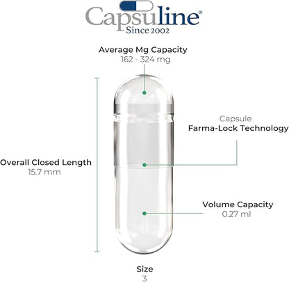 Capsuline Size 000 Gelatin Empty Capsules, 5000 Count, Empty Gel Pill Capsules, DIY Pure Bovine Pill Capsule Filling, Empty Caps, Kosher, Gluten Free and Non-GMO Certified, Clear