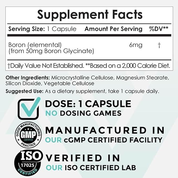 Nootropics Depot Boron Glycinate Capsules 50mg | 6mg Elemental 365 Count