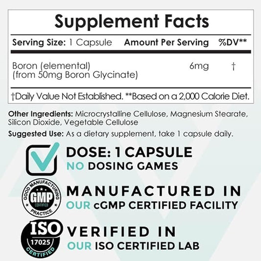 Nootropics Depot Boron Glycinate Capsules 50mg | 6mg Elemental 365 Count