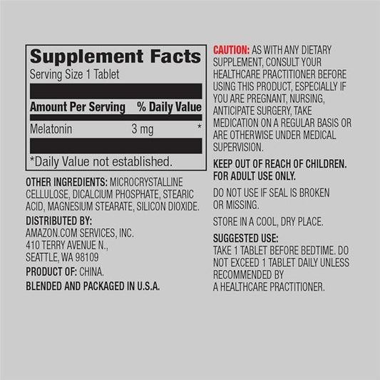 Amazon Elements Melatonin 3mg, Helps 260 Tablets, 8 month