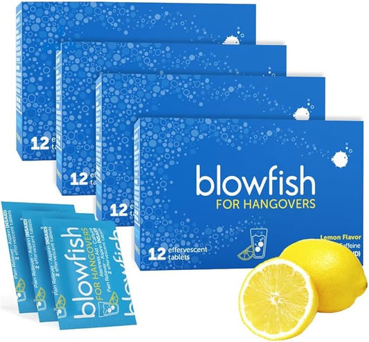 Blowfish for Hangovers | Fast, Effective Hangover Relief | Works in 15 Minutes | Hydrates, Relieves Headache, and Boosts Energy in One Step (4 Boxes)