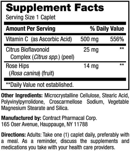 Earth's Splendor Immune Support Supplements, (500mg Vitamin 100 Tablets)