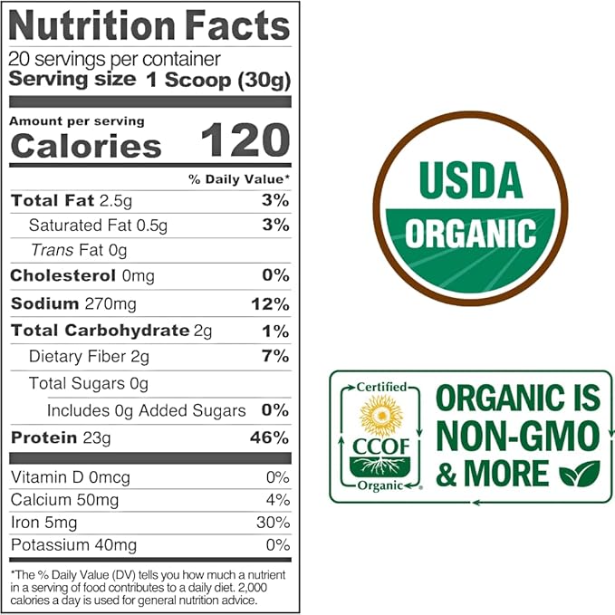 100% Organic Pure Plant Protein Powder 20 Servings