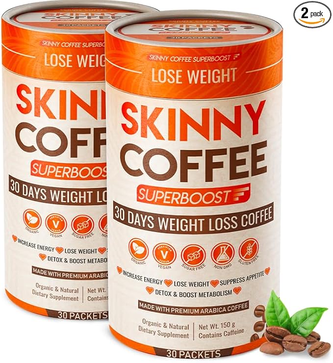 Skinny Coffee Super Boost Weight Loss Coffee, Belly Fat Burner for Women & Men, Sugar-Free, Keto, Vegan, Reduces Bloating, Supports Energy & Metabolism, Appetite Suppressant for Weight Loss (60 Packs)