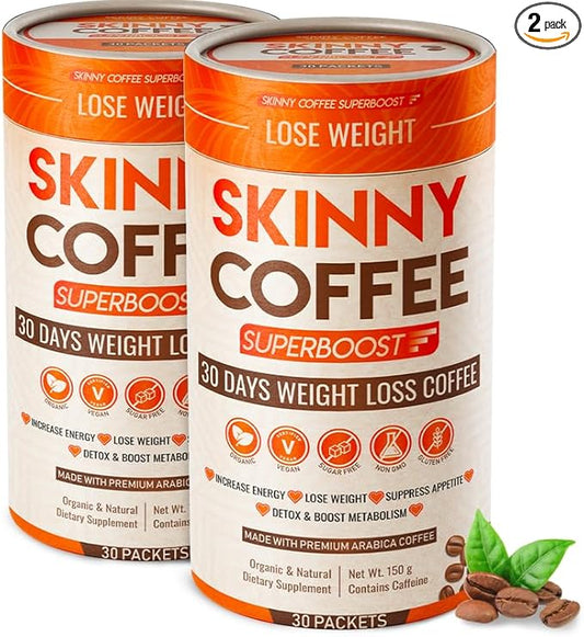 Skinny Coffee Super Boost Weight Loss Coffee, Belly Fat Burner for Women & Men, Sugar-Free, Keto, Vegan, Reduces Bloating, Supports Energy & Metabolism, Appetite Suppressant for Weight Loss (60 Packs)