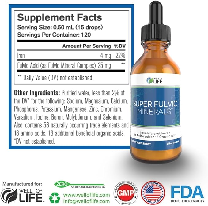 Super Fulvic Minerals: Herbal Detox 2 oz. 128 Servings.