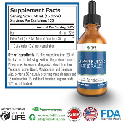 Super Fulvic Minerals: Herbal Detox 2 oz. 128 Servings.