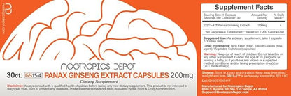 Nootropics Depot GS15-4 Panax Ginseng Extract Capsules 200mg | 30 Count
