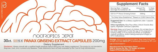 Nootropics Depot GS15-4 Panax Ginseng Extract Capsules 200mg | 30 Count
