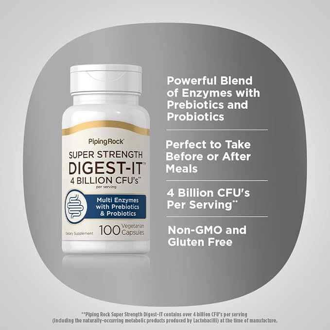 Piping Rock Digestive Enzymes with Probiotics 100 Capsules 14 Probiotic 4 Billion