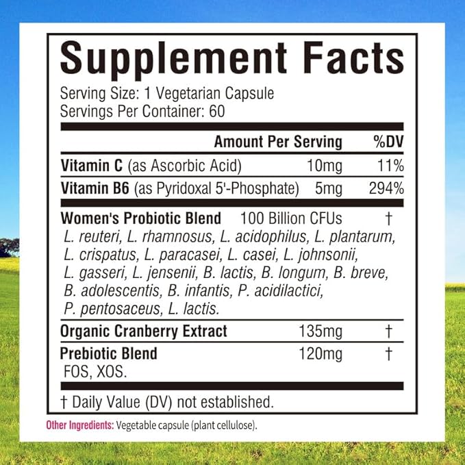 Innate Vitality Probiotics for Women, 100 Billion CFUs 18 Strains, Prebiotics and Probiotics, with Cranberry, Vitamin C & B6 P5P, Vaginal & Digestive Health, Non refrigerated, 60 Caps