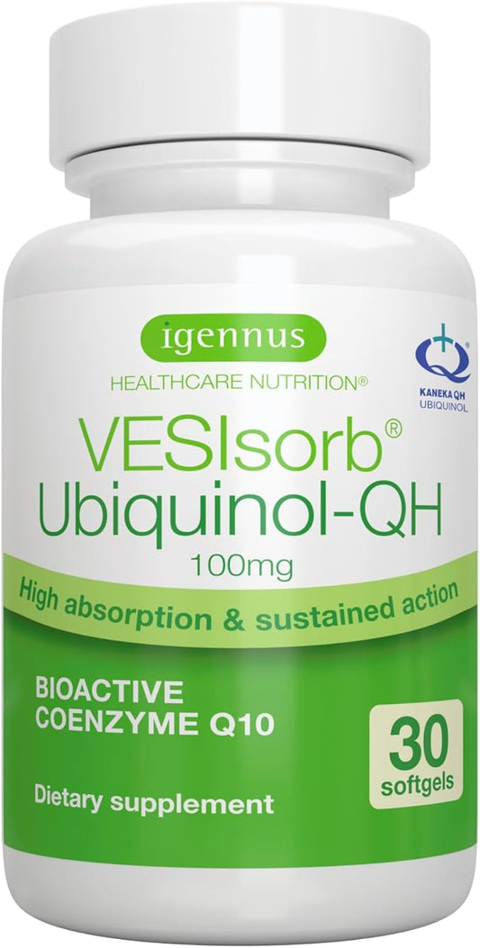 Advanced VESIsorb Ubiquinol-QH, Superior CoQ10 100mg, Kaneka QH, Fast-Acting & High Absorption, for Heart Health, Energy, Fertility, 30 Softgels, 1-a-Day, by Igennus