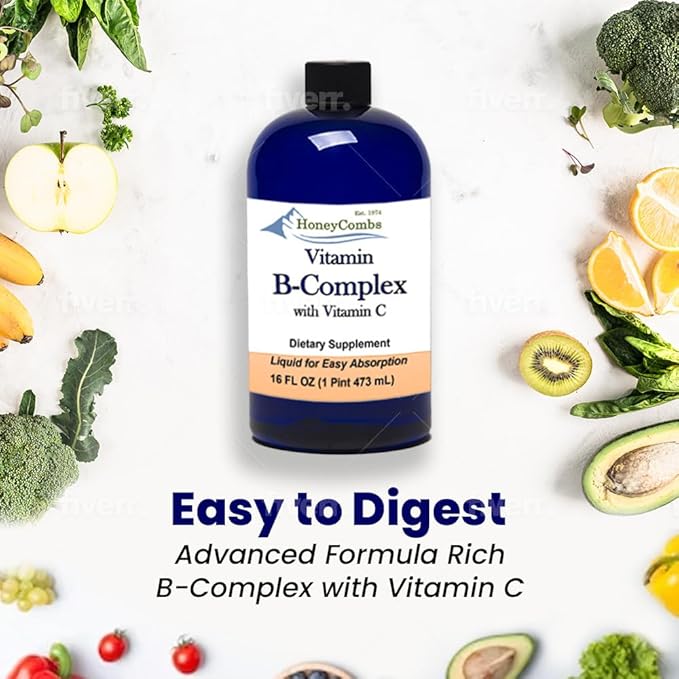 HoneyCombs Vitamin B Complex Drops – B1, B2, B2, B3, B3, B5, B5, B6, B6, B7, B7, B9, B9, B12 B12 & 16 Fl