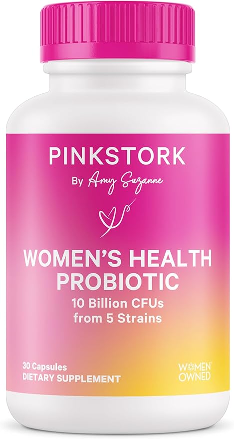 Pink Stork Women's Probiotics for Vaginal Health - 10 Billion CFUs for pH Balance, Urinary Tract, Gut Flora & Immune Health - Supports Vaginal Odor + Healthy Microbiome - 5 Strains - 30 Capsules