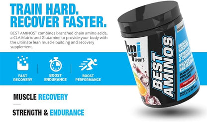 BPI Sports Best Aminos - BCAA Powder Post Workout & Glutamine Recovery Drink with Branched Chain Amino Acids for Hydration & Recovery, for Men & Women - Fruit Punch - 25 Servings (Pack of 5)