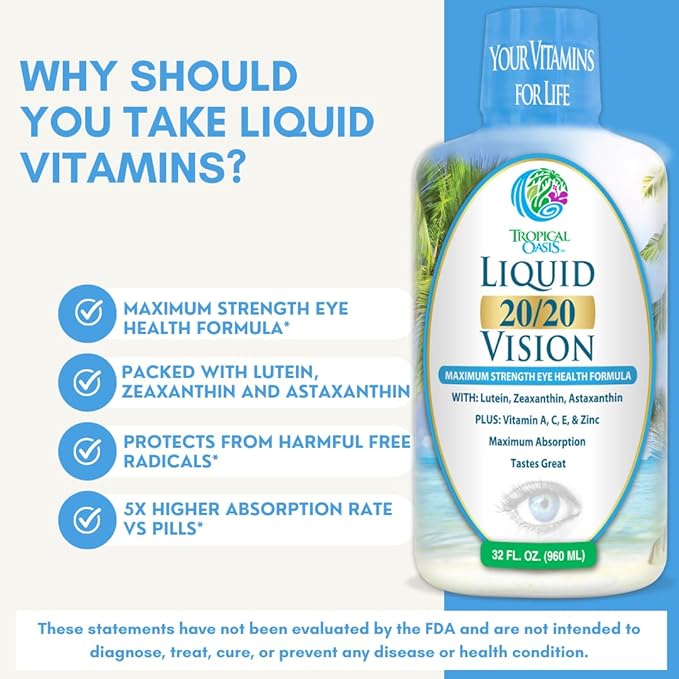 Liquid 20/20 Vision w/20mg Lutein, 4mg Zeaxanthin, 4mg Astaxanthin 32 Serv, 32oz