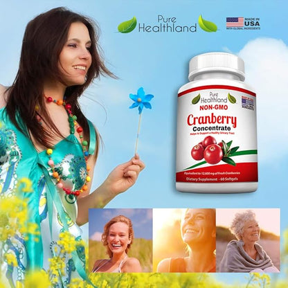 Non GMO Cranberry Concentrate Supplement Pills for Urinary Tract Infection UTI. Equals 12600mg Cranberries. Triple Strength Kidney Bladder Health for Men & Women. Easy to Swallow Softgels, 3 Bottles