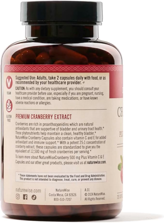 Naturewise Cranberry Extract Pills 12,500mg* Cranberries 120 Capsules[2-Month Capsules[2-Month Supply]