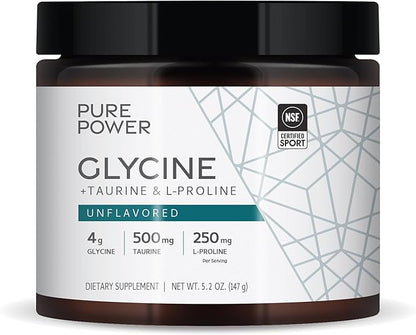 Dr. Mercola Pure Power Glycine + 5.2 oz (147 g), 30 Servings (1 Jar), 4 g 500 mg 250 mg