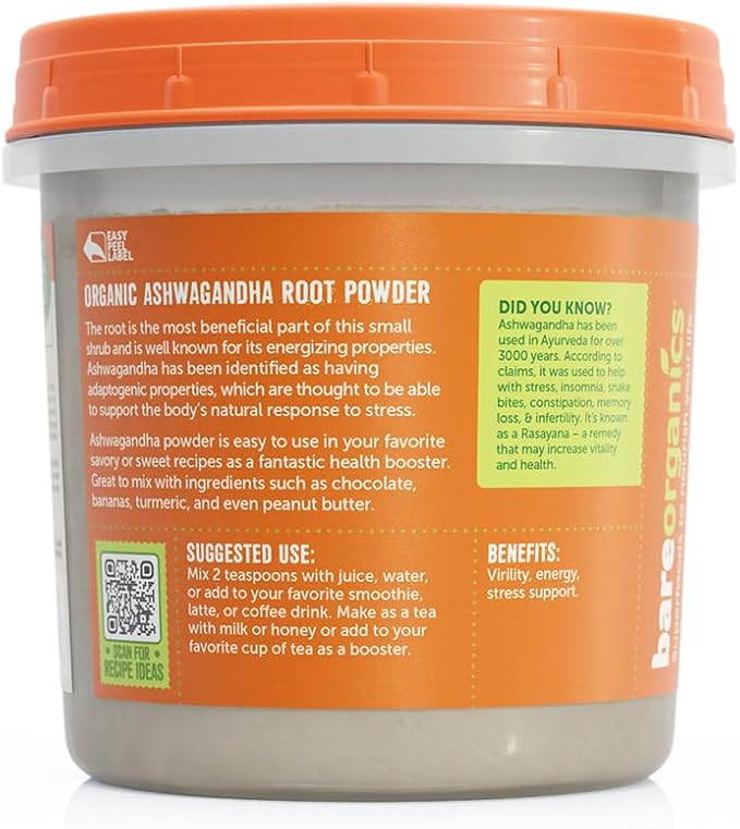 BareOrganics Ashwagandha Root Powder, 8 Oz