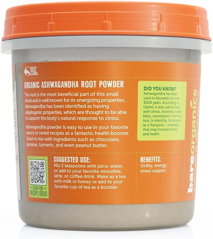 BareOrganics Ashwagandha Root Powder, 8 Oz