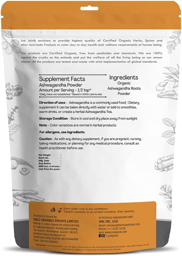 100% Organic Ashwagandha Powder- Withania Somnifera- 227g (0.5 (0.5 LB) 8 oz