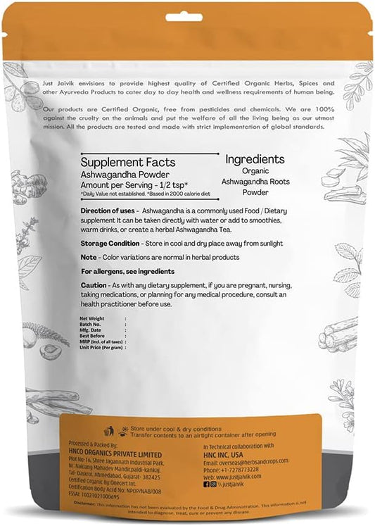 100% Organic Ashwagandha Powder- Withania Somnifera- 227g (0.5 (0.5 LB) 8 oz