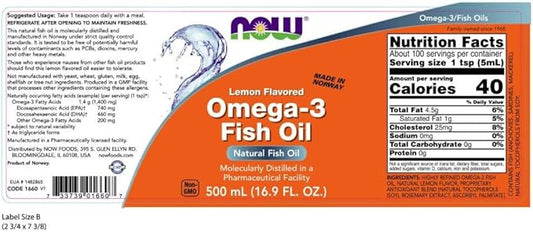 NOW Supplements, Omega-3 Fish Oil Liquid, 16.9-Ounce