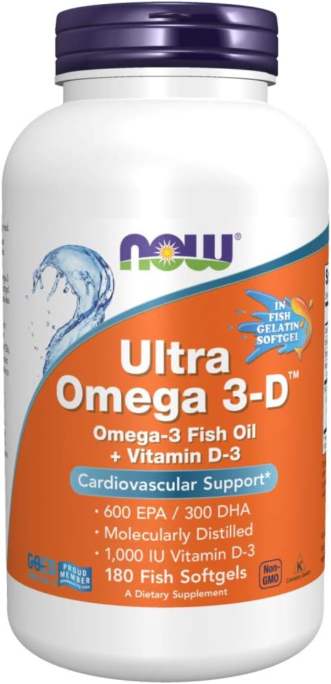 NOW Supplements, Ultra Omega 3-D™, Omega-3 D-3, Cardiovascular 180 Softgels