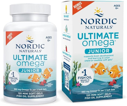 Nordic Naturals Ultimate Omega Jr., Strawberry 120 Mini 680 Total Omega-3s with 60 Servings