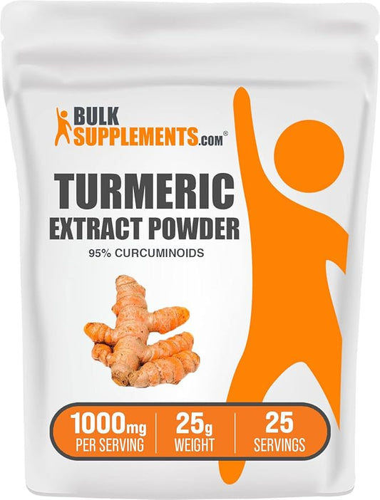 BulkSupplements.com Turmeric Extract Powder - from Turmeric Root, Curcumin Supplements 1000mg, Turmeric Curcumin Powder - Gluten Free, 1000mg per Serving, 25g (0.88 oz) (Pack of 1)