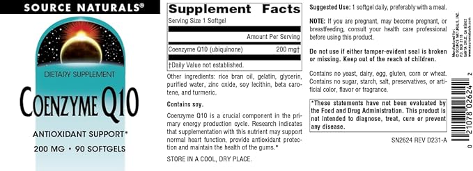 Source Natural Coenzyme Q10, Antioxidant Support*, 200 mg 90 Softgels