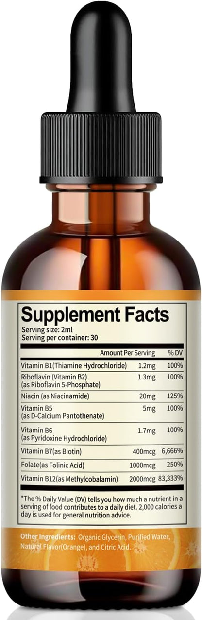 Totatria Vitamin B Complex Liquid Drops 32,6000mcg per B1, B2, B2, B3(Niacin), B3(Niacin), B5, B5, B6, B6, B7(Botin), B7(Botin), B9, B9, B12 B12 for 2 FL.OZ