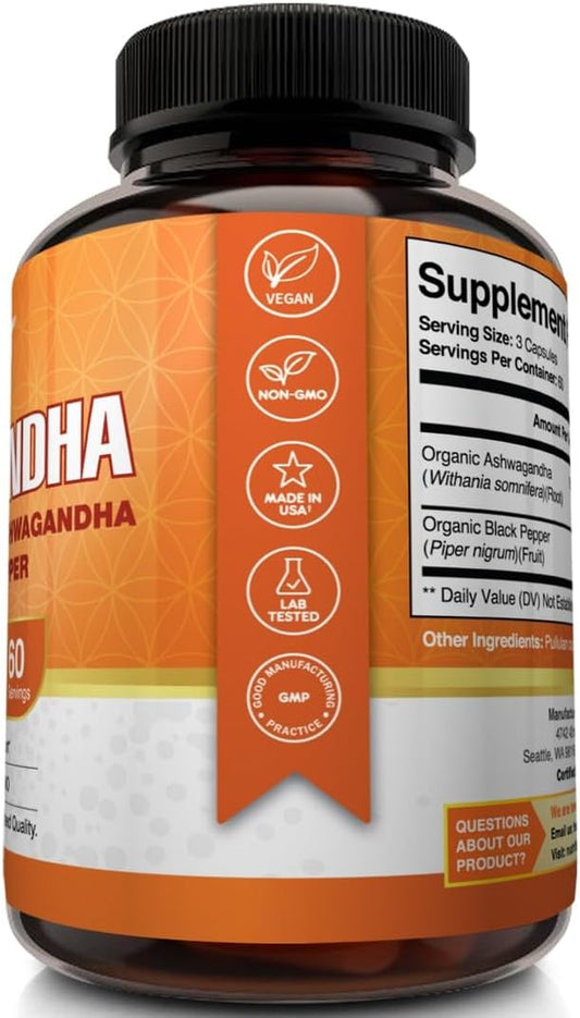 NutriFlair Organic Ashwagandha Root Extract 1950mg, 180 Capsules