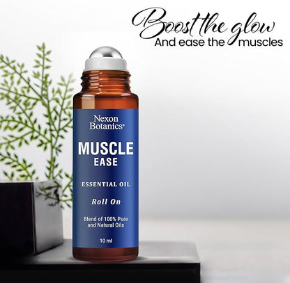 Muscle Ease Essential Oil Roll-On 10 ml - Pure Natural Blend for Sore Muscles, Aches & Recovery - Easy Roller for Athletes & Active Lifestyles - Nexon Botanics