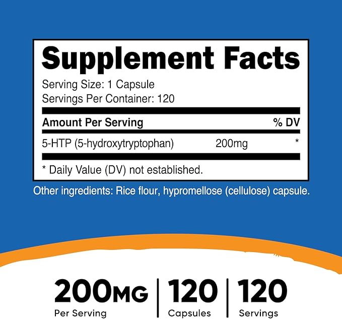 Nutricost 5-HTP 200mg, 120 Vegetarian Capsules (5-Hydroxytryptophan)