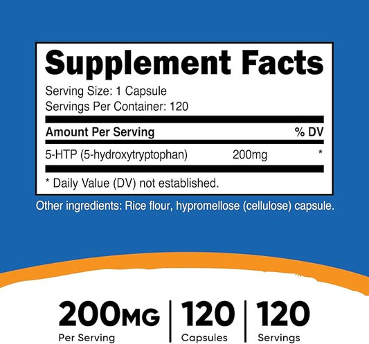 Nutricost 5-HTP 200mg, 120 Vegetarian Capsules (5-Hydroxytryptophan)