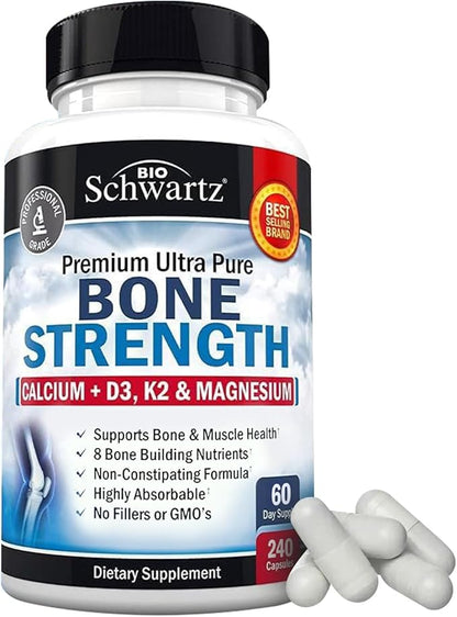 Bone Strength Supplement with Calcium Magnesium D3 K2 K2 Zinc (60 Day 8 Bone 240 Veggie