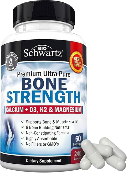 Bone Strength Supplement with Calcium Magnesium D3 K2 K2 Zinc (60 Day 8 Bone 240 Veggie