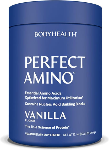 BodyHealth PerfectAmino Powder - BCAA and EAA Powder for Pre and Post Workout - Amino Acid Energy Drink Powder for Men and Women to Support Lean Muscle and Recovery - Vanilla - 60 Servings