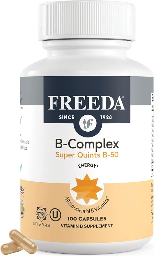 FREEDA Vitamin B Complex B-50 - B1 Vitamin B2 Vitamin B3 Vitamin B6 Vitamin B12 Plus 100 Capsules