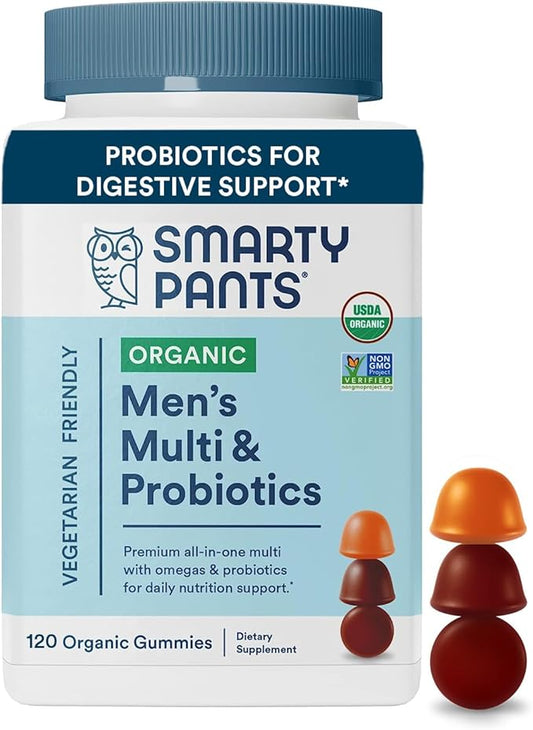 SmartyPants Multivitamin for Men, Organic Gummies: CoQ10, Methylfolate, 3 (ALA), D3, C, B12, B6, B6, Vitamin 120 Gummies (30 Day