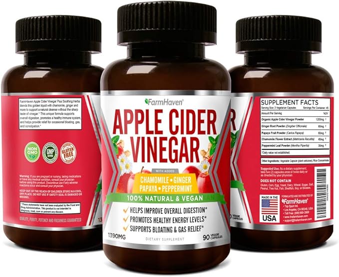 Apple Cider Vinegar Capsules With Ginger, 1390mg | 100% Natural 90 Capsules